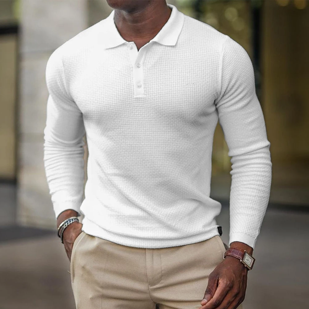 

Fashionable Men\\\\\\'s Lapel Neck Shirts Buttoned Long Sleeve Tops for Sports and Casual Wear Slim Fit Muscle Tee Size M 2XL