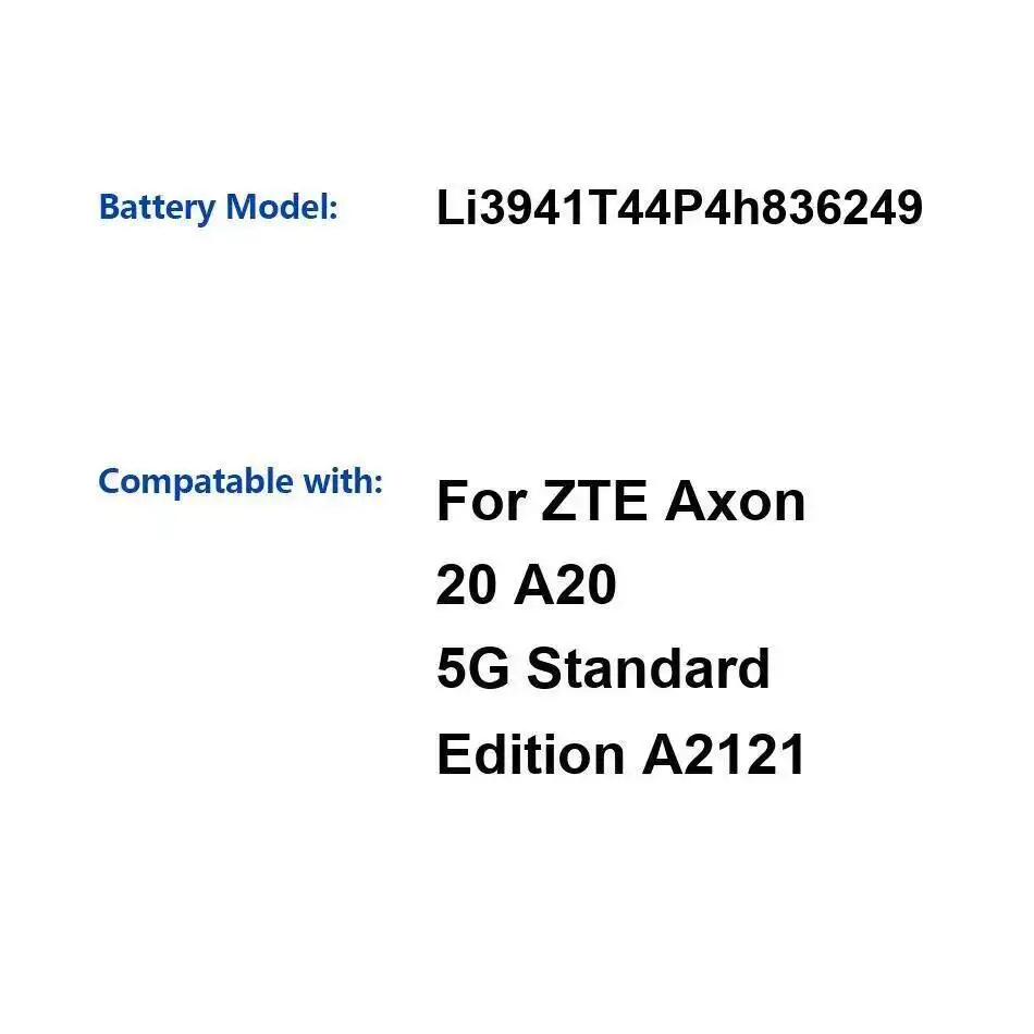 

Высокопроизводительный аккумулятор Li3941t44p4h836249 4220 мАч для мобильного телефона с быстрой зарядкой для Zte Axon 20 A20 5G Standard Edition A2121