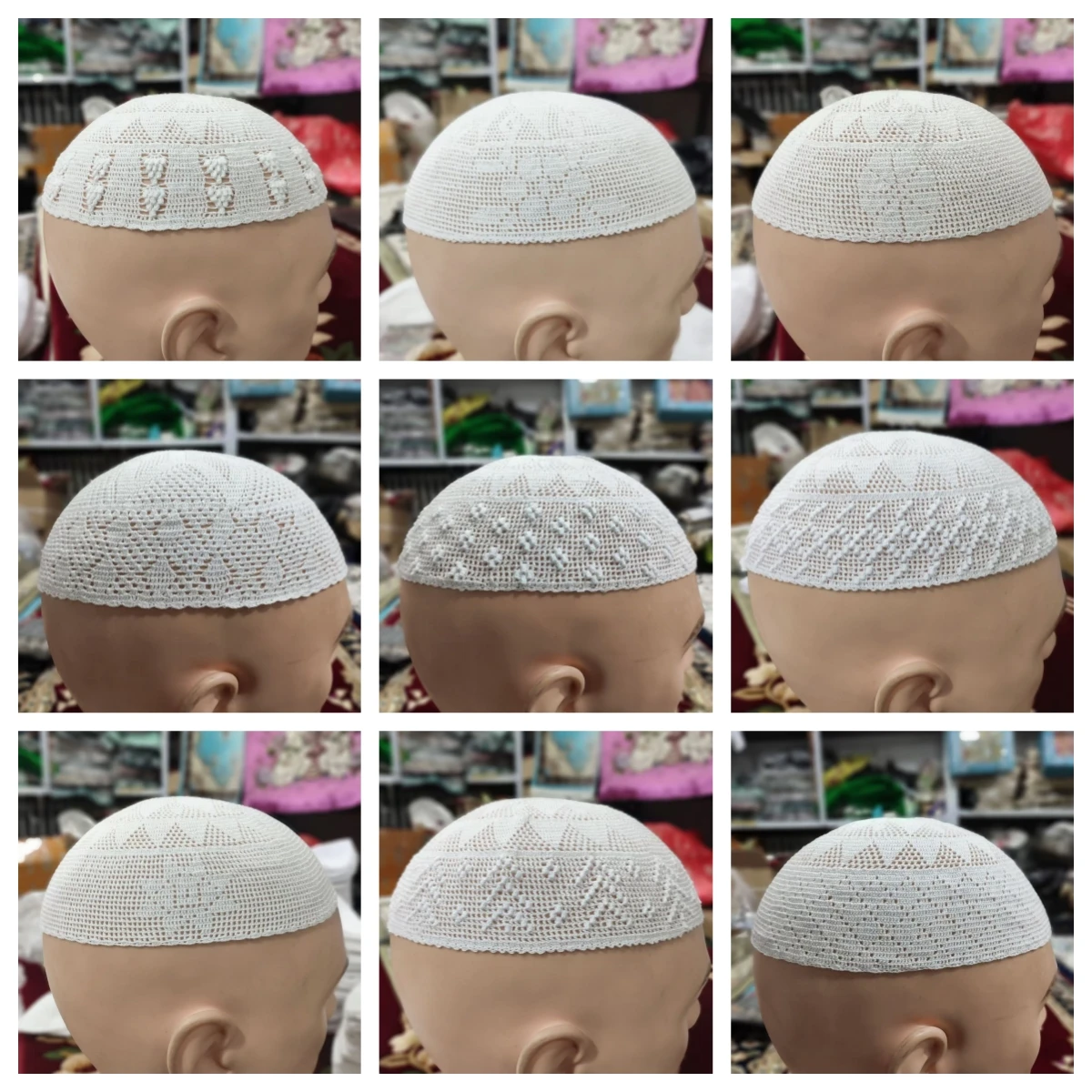 

Free Shipping Muslim Caps For Men Colthing Crochet Knit Hat Turkey Kufi Islamic Kippah Jewish Turban White Cotton Mesh 0778