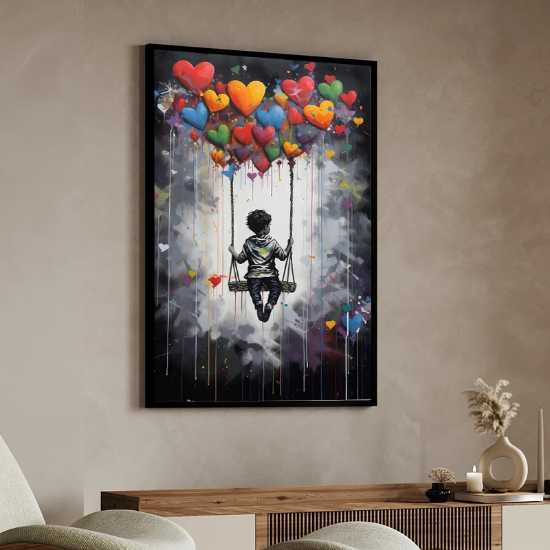 Banksy Graffiti Girl with Balloon Child in Hot Air Balloon Canvas Painting Posters Print Wall Art  for Living Room Home Decor