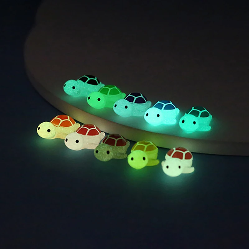 1PCS Colorful Luminous Mini Tortoise Micro Landscape Figure Ornament DIY Glowing Turtle Miniature Statue Potted Garden Decor