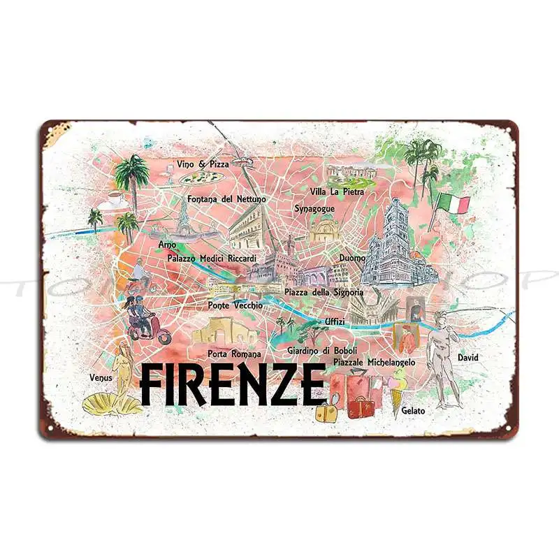 Florence Italy Map Metal Plaque Cinema Club Bar Club Party Decoration Customize Tin Sign Poster