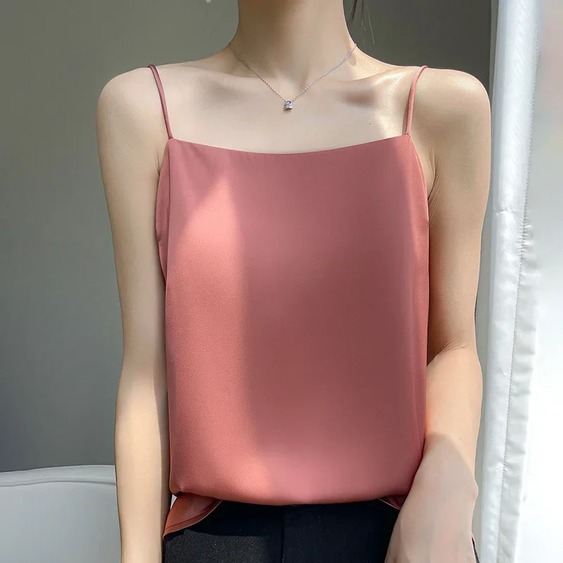 Camiseta sin mangas con cuello en U para mujer, camisola de tirantes de Color sólido, ropa de calle, 2024