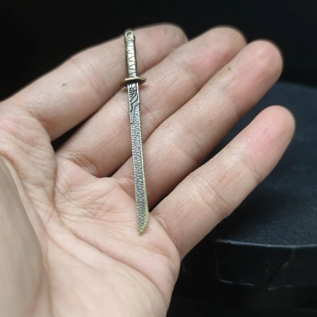 Solid Brass Mini Sword Medieval  Decor with Engraved Blade & Ring Pommel, Desk Sword Collectible Decor Gift ​Letter Opener - view 3
