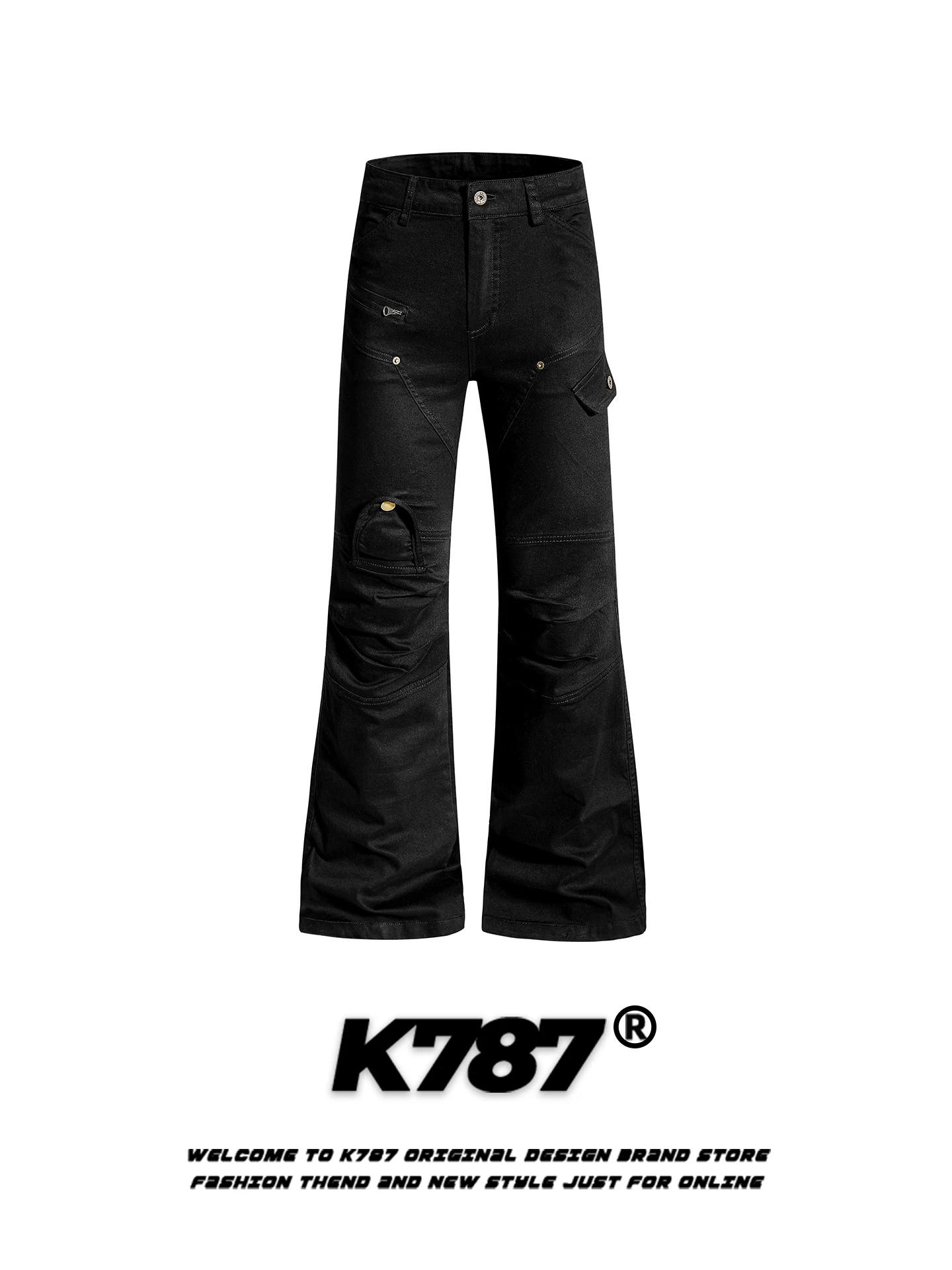 

Брюки K787 в американском ретро-стиле, свободные, повседневные, унисекс, с высокой талией, расклешенные, с множеством карманов, в пол, повседневные брюки