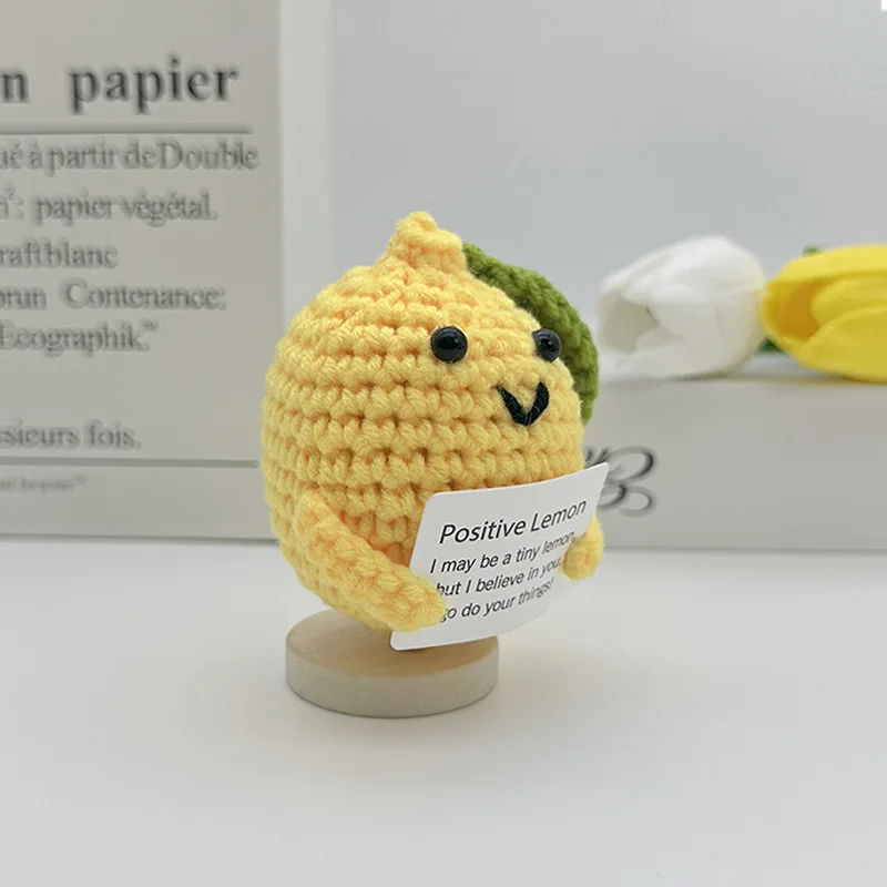 Cute Knitted Lemon Doll with Emotional Encouragement Card Cheer up