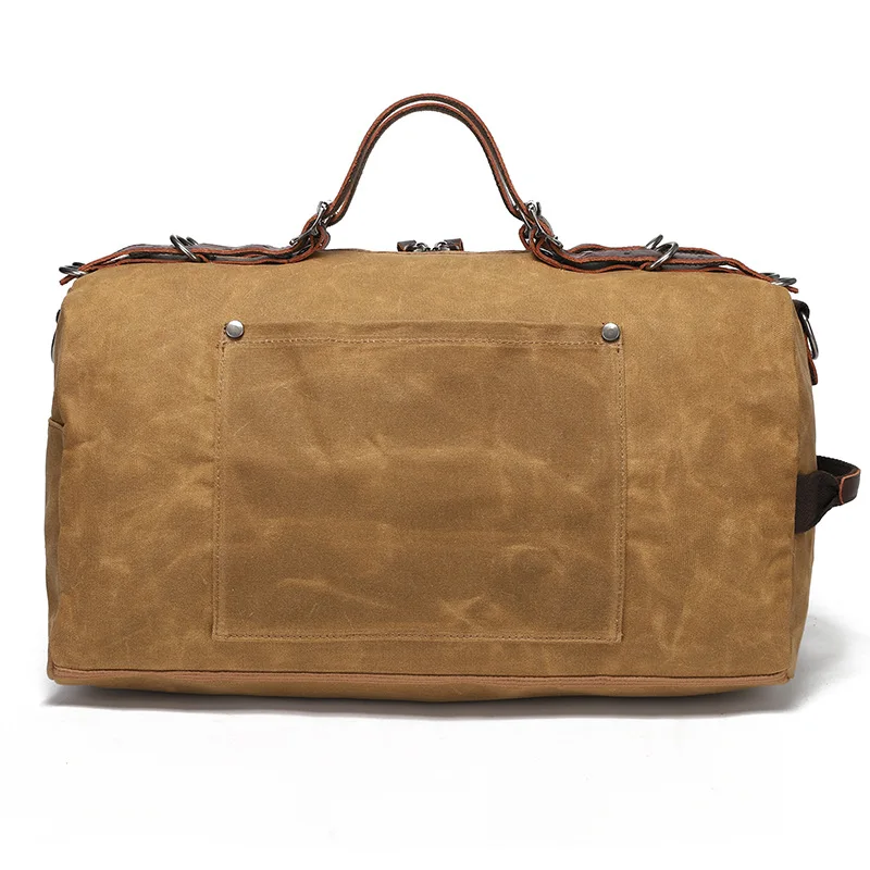 Casual Waxed Canvas Weekender Duffle Bag Men Spacious Overnight Carry-On Travel Bag with Leather Trim Detachable Shoulder Strap