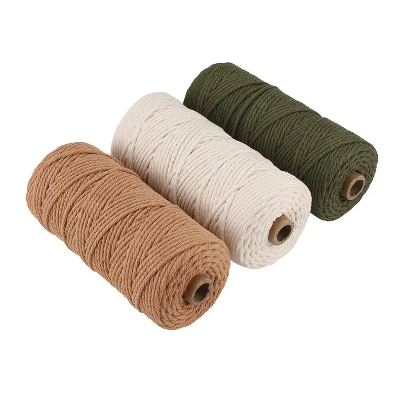 ABVJ-Macrame Yarn Set Of 3 - Cotton Cord For DIY Projects Tapestry Dream Catcher - Cotton Cord - White Olive Green Pink