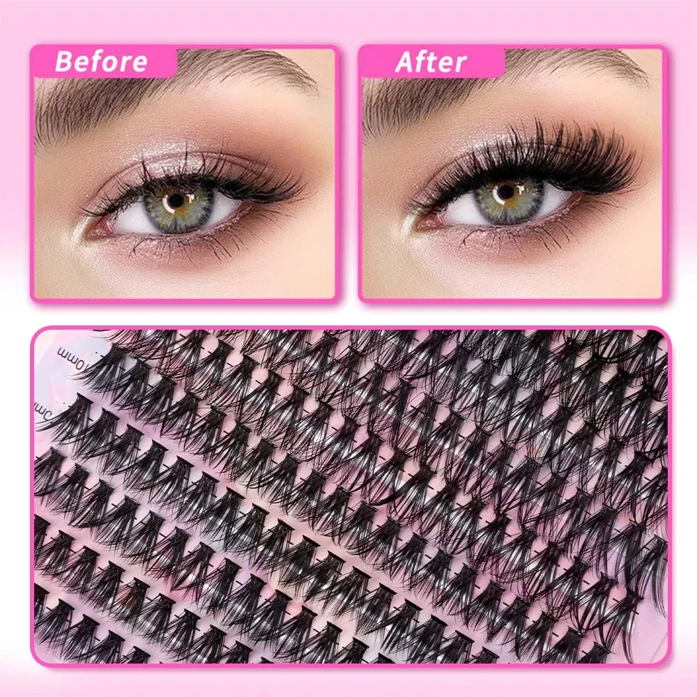 8mm-10mm Individual Lashes Kit Natural Long DIY Cluster Eyelashes with Lash Bond and Seal Extension Kit Makeup Tools Faux Cils