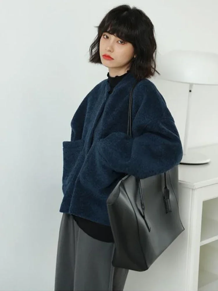 Mezclas de estilo corto para Mujer, abrigos holgados con bolsillos que combinan con todo, Harajuku, suaves, Vintage, abrigos de otoño puros, Ropa informal de temperamento para Mujer estética