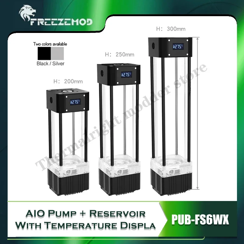 

FREEZEMOD Резервуар для насоса AIO, головка 4 м, кубовидный резервуар для воды 650 л/ч + термометр VA, ЖК-экран, длина 200/250/300 мм, PUB-FS6WX