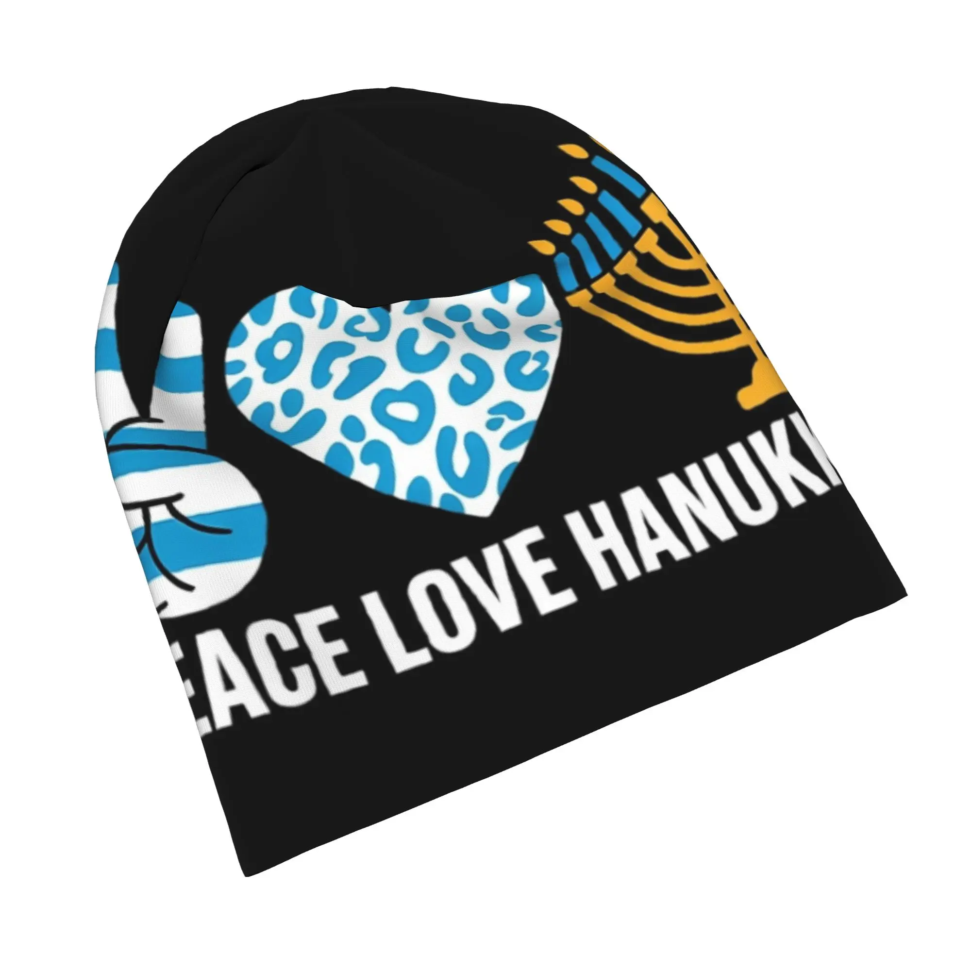 Peace Love Hanukkah Jewish Chanukah Bonnet Hat Autumn Winter Outdoor Skullies Beanies Hat  Unisex Warm Thermal Elastic Cap