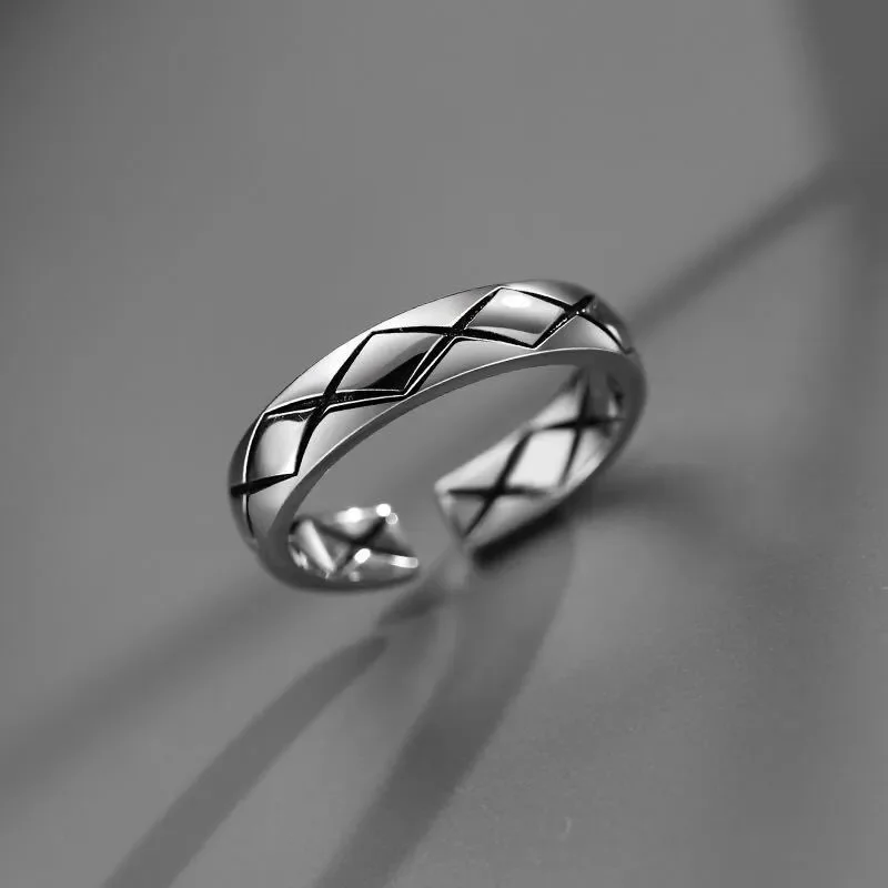 Retro Lonely City Ring Men Single Ring Fashion Trendy Cool Student Index Finger Tail Ring Personalized Simple Rhombus Jewelry