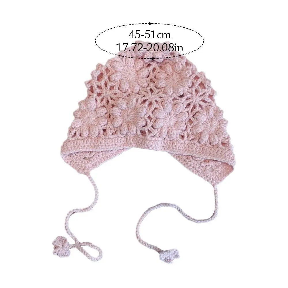 Gorro de punto transpirable hecho a mano para niños y niñas, gorro de ganchillo con flores huecas, boina versátil de estilo bohemio