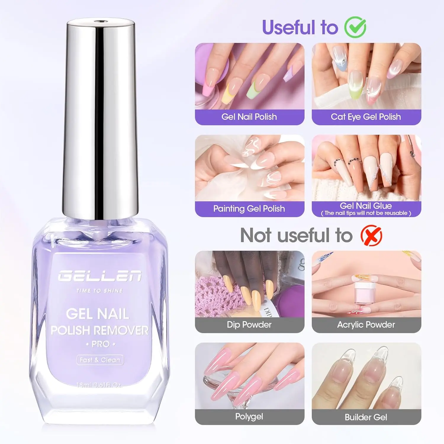 Kit Profesional de Removedor de Esmalte de Uñas en Gel GELLEN con Removedor de Gel de Uñas de Látex Líquido Desprendible, Removedor de Gel de Uñas Profesional sin Remojo