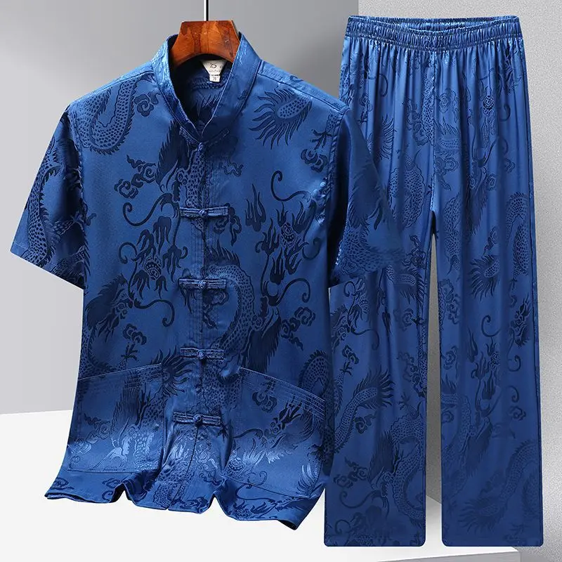 Dragon Jacquard Hanfu Men Chinese Clothes Men Top Pant Hanfu Kung Fu Clothing Blouse Party Male Tang Suit