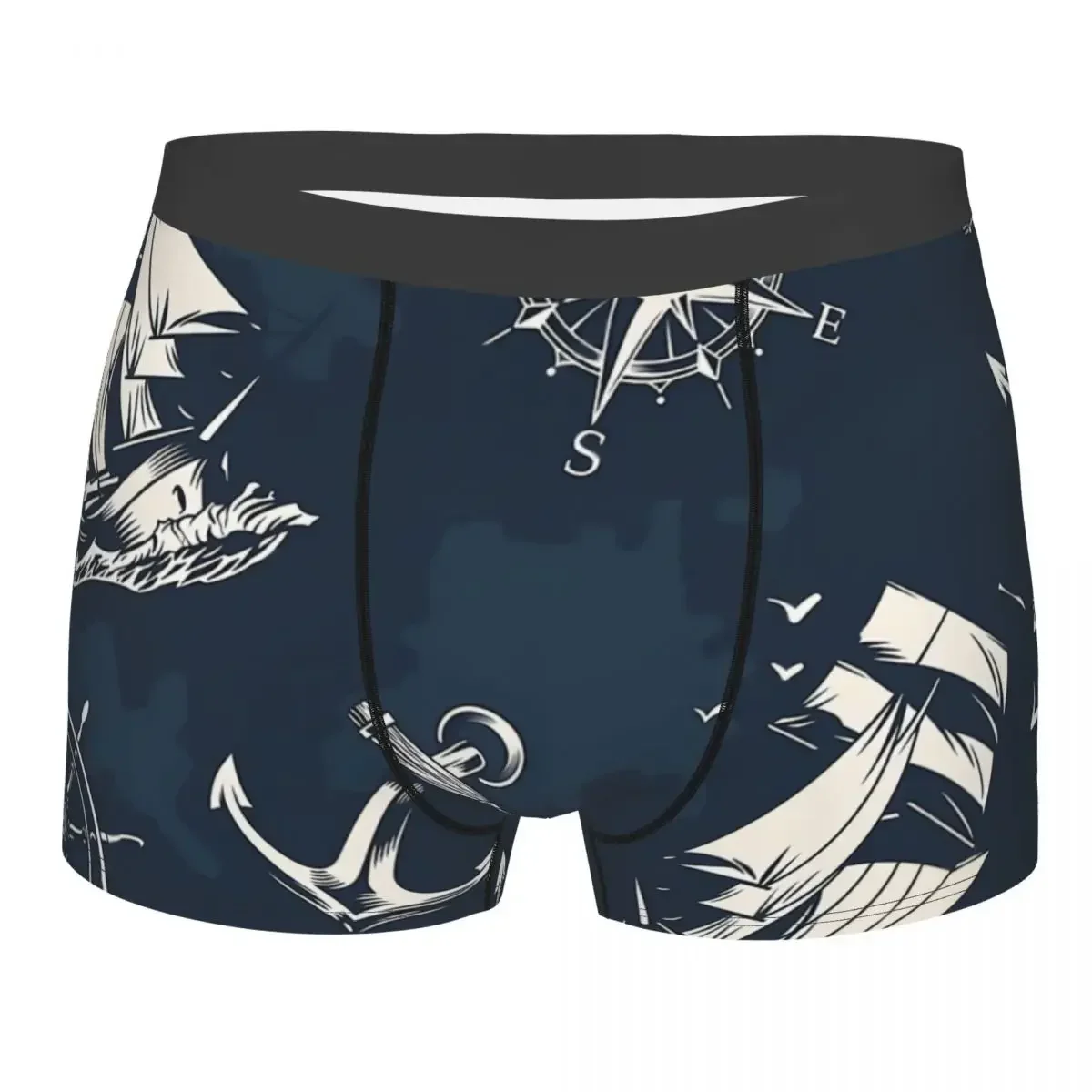 Vintage Nautical Sea Pattern Man's Boxer Briefs Navigation Breathable Creative Underwear Print Shorts Birthday Gifts