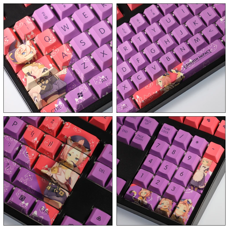 2022 Anime Game Impact Diona PBT Keycaps For 61/87/104/108 Keys Keyboard Decor Fan Otaku Game Player Cosplay Prop Gifts