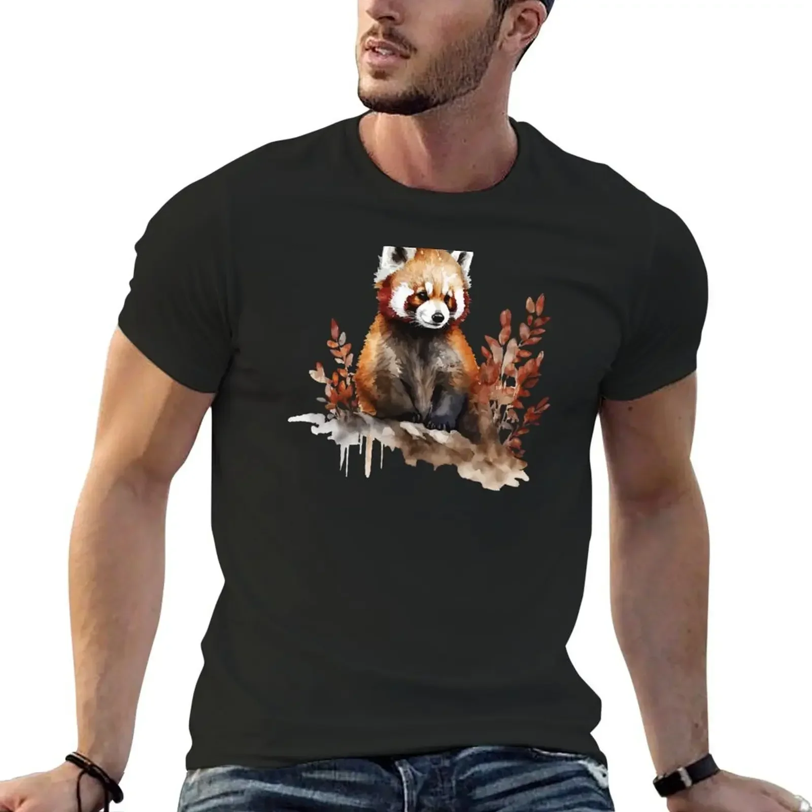 A Cute Red Panda in an Earthy Watercolor - Boho Spirit Animals T-Shirt aesthetic clothes mens big and tall t shirts