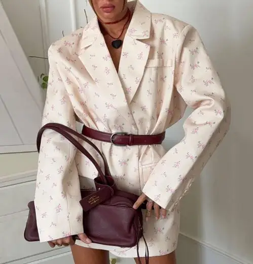 

Women's Floral Suit Jacket Summer 2025 Fashionable Sweet Collar Tied Long Sleeved Trendy Women's Clothing
