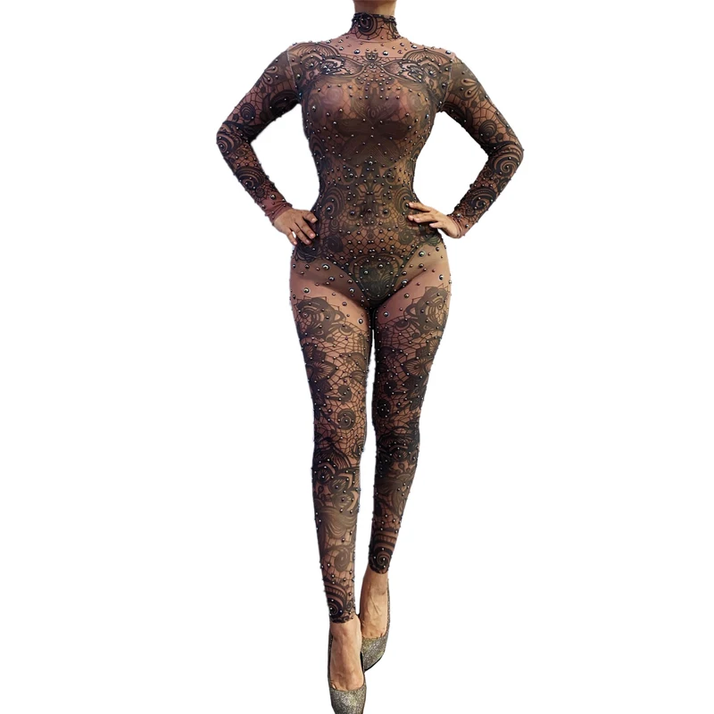 

Sexy Perspective Pole Dance Jumpsuit Bar Halloween Dj Ds Gogo Dancer Costumes Women Rhinestones Outfit Drag Queen Clothes 9261