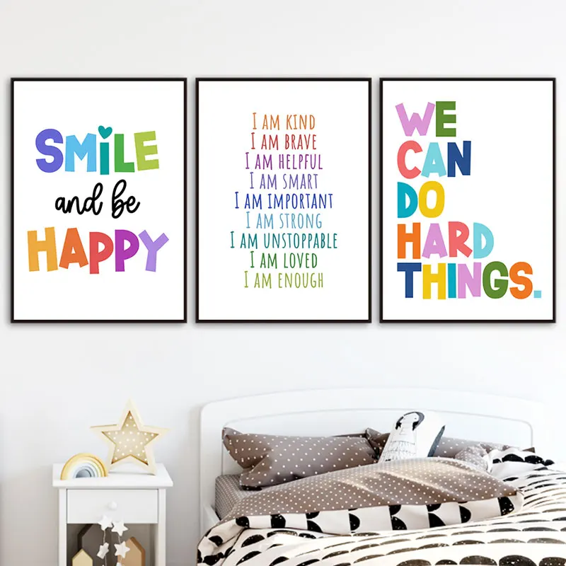 Modern Inspirational Quotes Canvas Wall Art Poster Colorful Nursery Decor Kids Bedroom Picture Print Cute Simple Home Decoration
