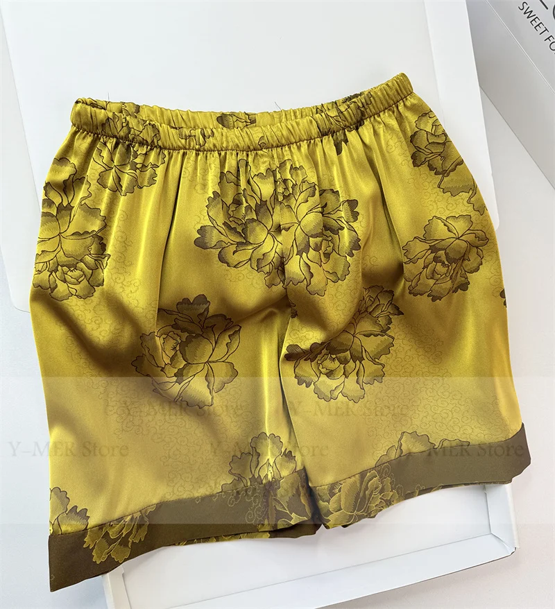 Yellow Jacquard Pyjamas Femme Women Elegant Home Clothes Short Sleeve Pijama Mujer Sexy Lace Trim Sleepwear Nightwear Summer New