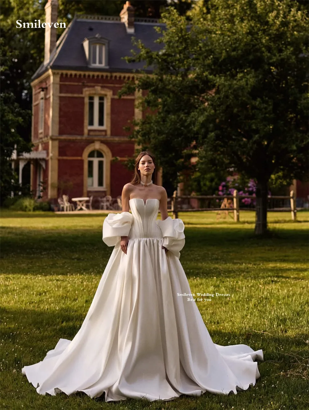 

Свадебные платья Smileven без бретелек, А-силуэта, платье принцессы для невесты с накидкой, свадебные платья без рукавов, на заказ