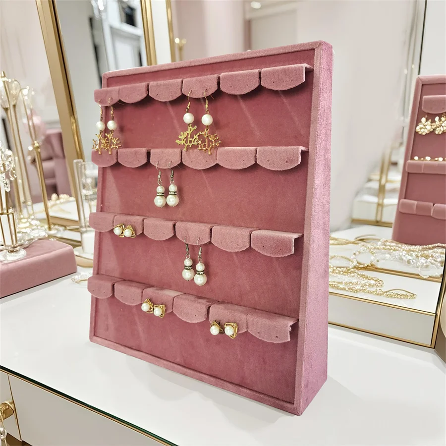 Jewelry ring earring Display Tray pink velvet ear stud Storage Showcase Plate Vertical Horizontal Dual-use Jewelry Organizer