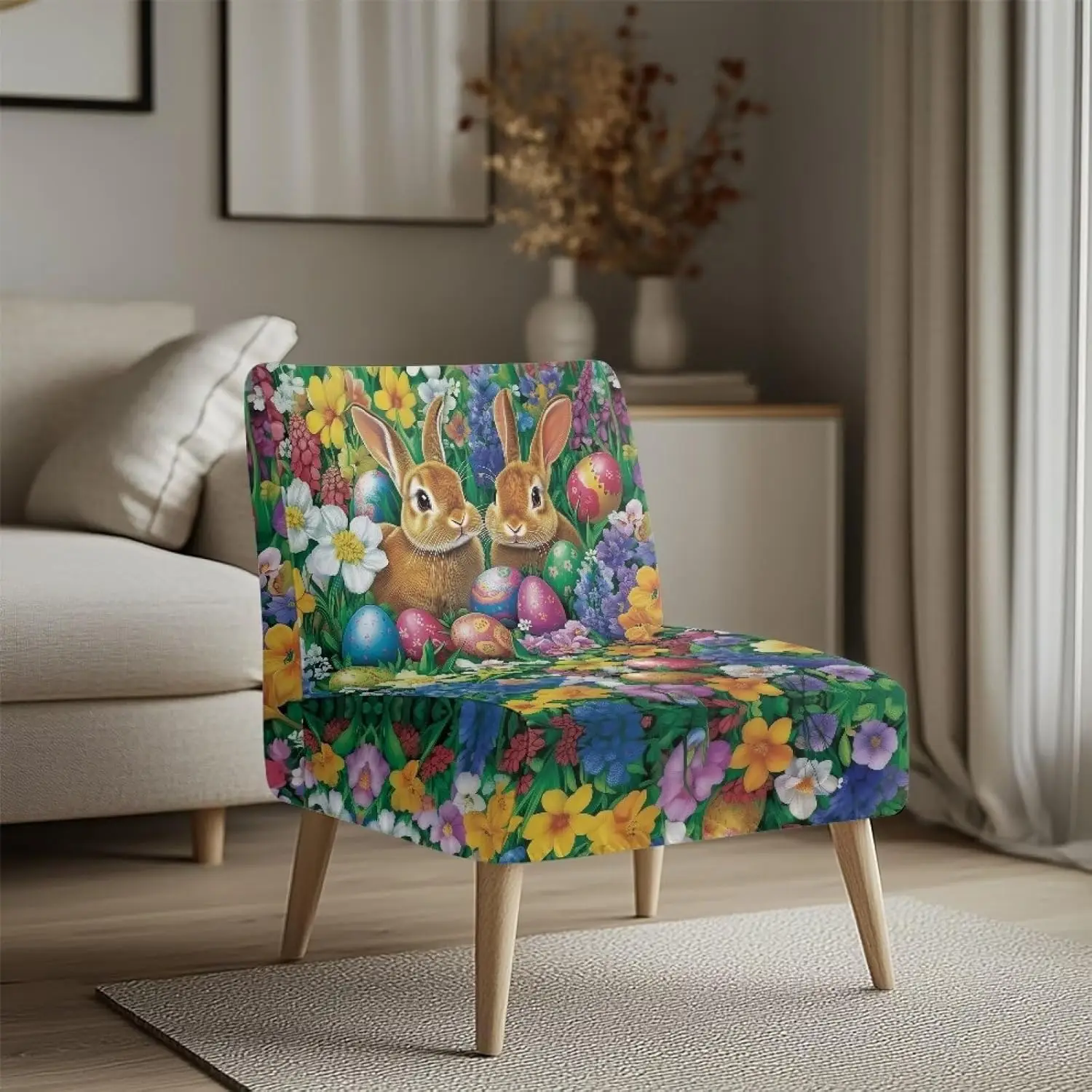 

Arml Accent Chair Cover Stretch Easter Bunny S Chair Slipcover Removable Washable Furniture Protector Decorations Chair Covers