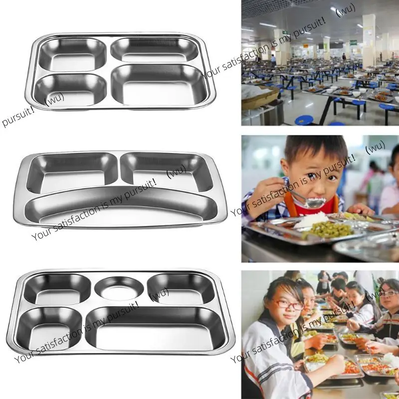 Stainless Steel Divided Dinner Tray Lunch Container Food Plate for School Canteen 3/4/5 Section