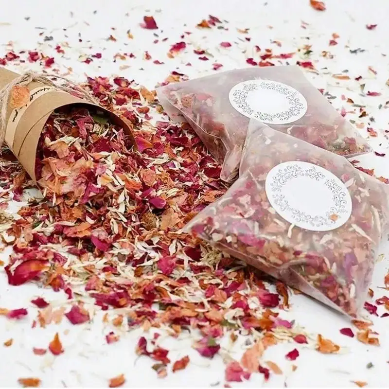 Mélange de pétales de fleurs séchées, confettis de roses de jasmin, confettis de mariage floraux pour proposition de mariage, fête d'anniversaire, sel de bain