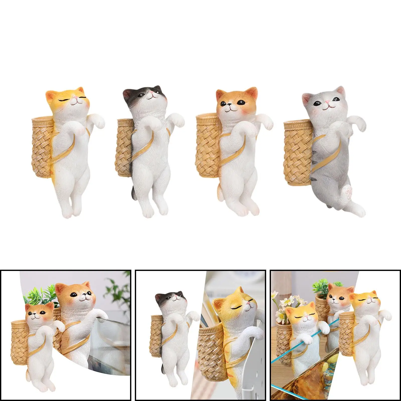 Hanging Cat Statue Compact Wear Resistant Practical Flower Pot Decor Sturdy Animals Planter Hanger for Balcony Fence Flowerpot