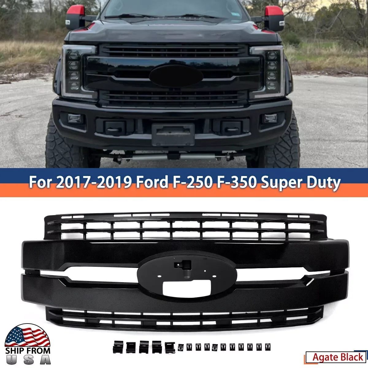 Front Radiator Grille Agate Black UM/M7414 For 2017 2018 2019 Ford F250 F350 F450 F550 Super Duty Lariat Style Grille Assembly