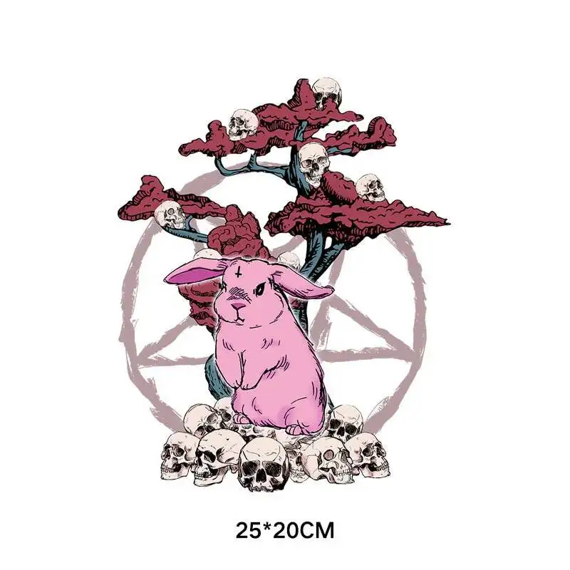 Punk Halloween Gothic Rabbit Death Skull Heat Transfer Vinyl Stripes Thermal Stickers On Clothes Fusible Iron On Patches