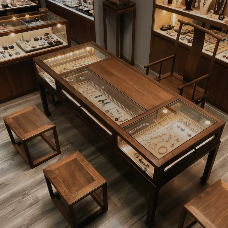 

Jewelry display cabinet, island cabinet, light luxury gold jade, jade jewelry, diamond glass, tea