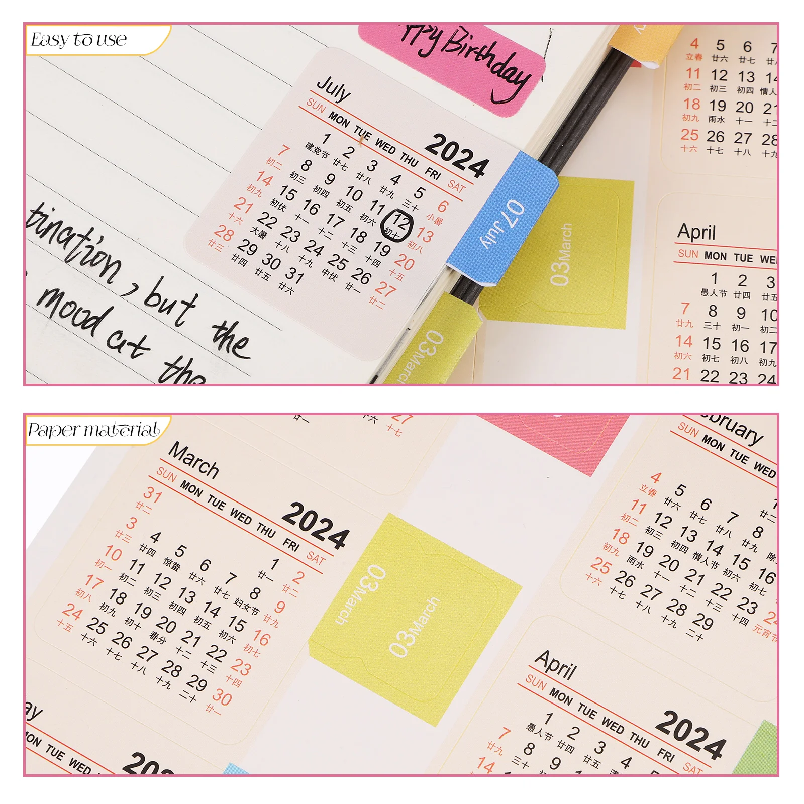 

15 Sets Calendar Stickers 2024 to 2025 Planner White Blue Purple Background Monthly Date Labels Book Tabs for Office Use