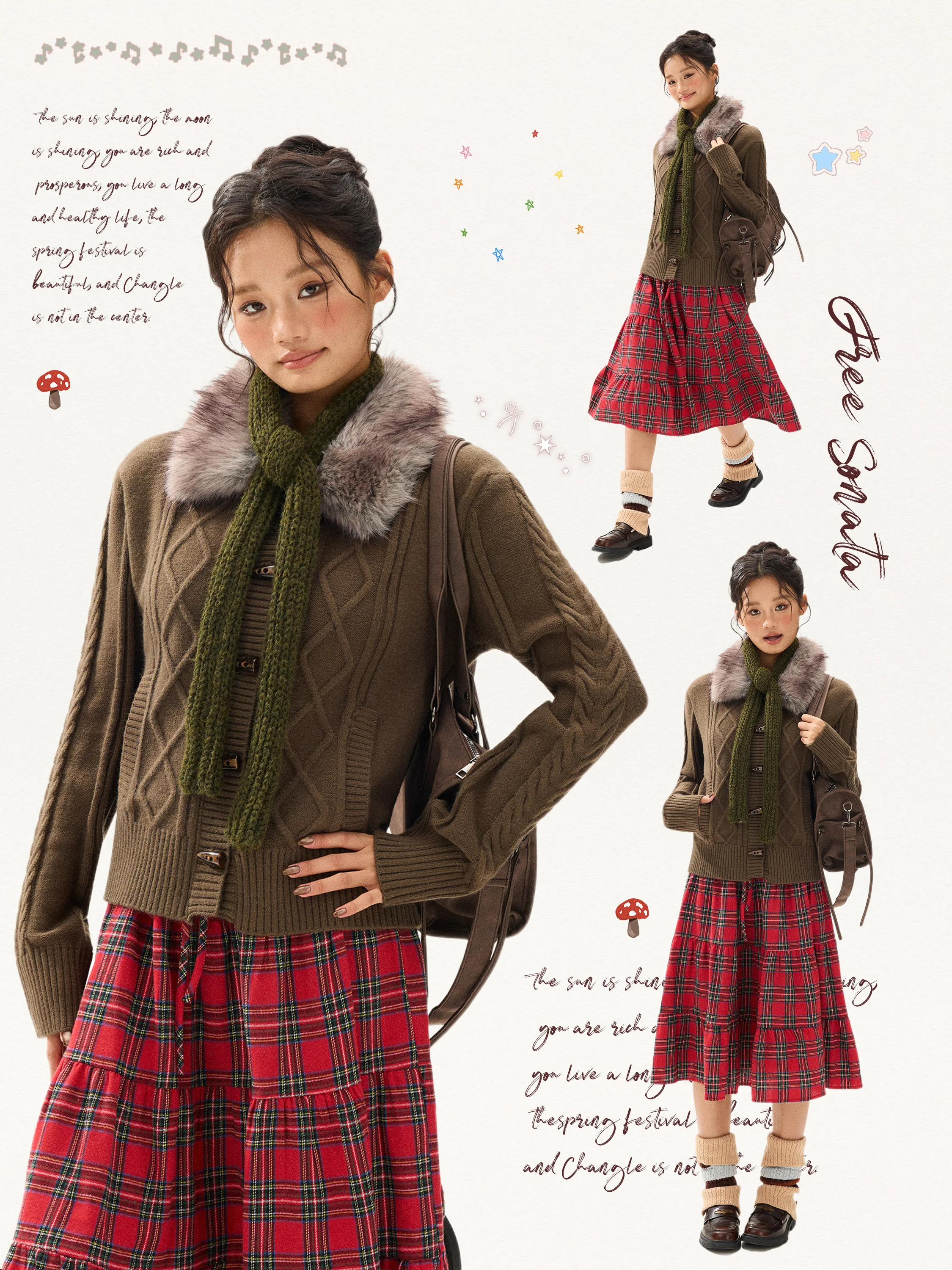 

Free Sonata American Sle Knitted Sweater Women's Faionable Hot Girl Cable Knit Coat Collar Long Sve Autumn Winter