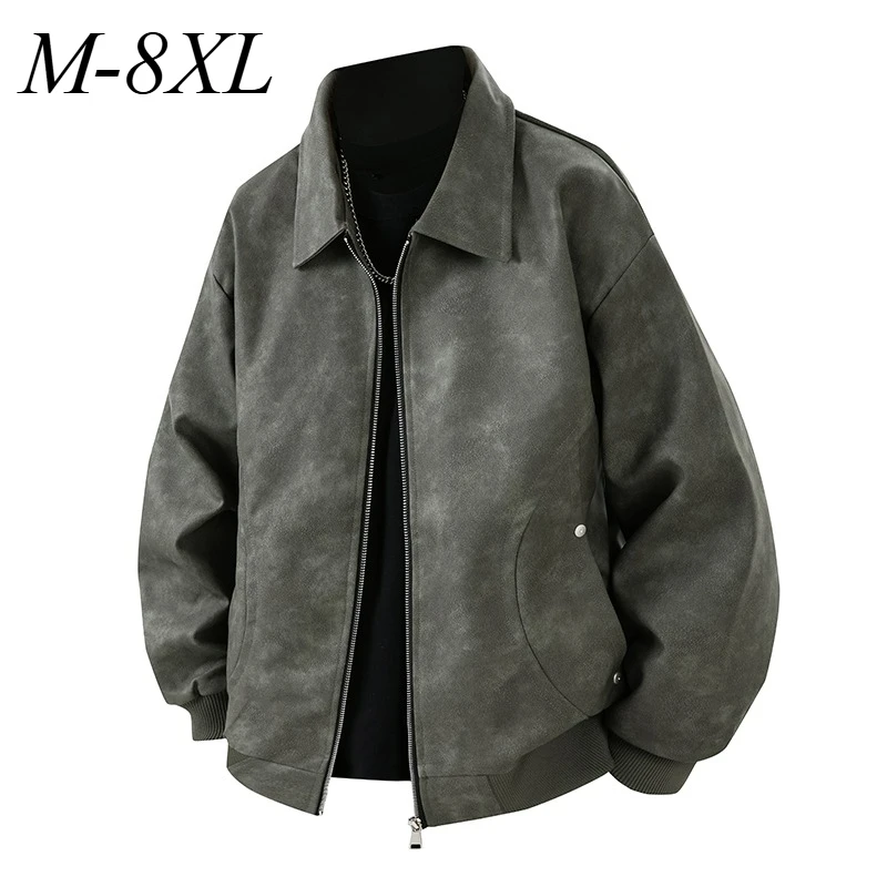 

Men Leather Jacket Simple Lapel American Style Breathable Motorcycle Jacket Outdoor Riding Comfort Windproof Autumn Leather Coat