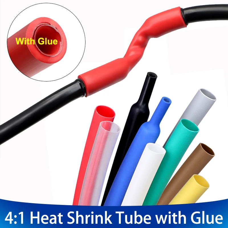 

1-25m 4:1 Heat Shrink Tube with Glue Thermoretractile Shrinkable Tubing Dual Wall 4 6 8 12 16 20mm DIY Cable Repair Wrap