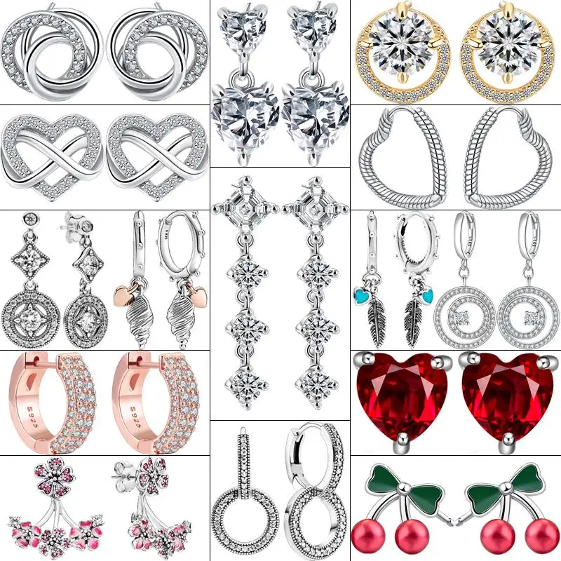Pendientes PAN originales y exquisitos para mujer, joyería de plata de ley S925 con concha de cereza, regalos de cumpleaños, aniversario de boda