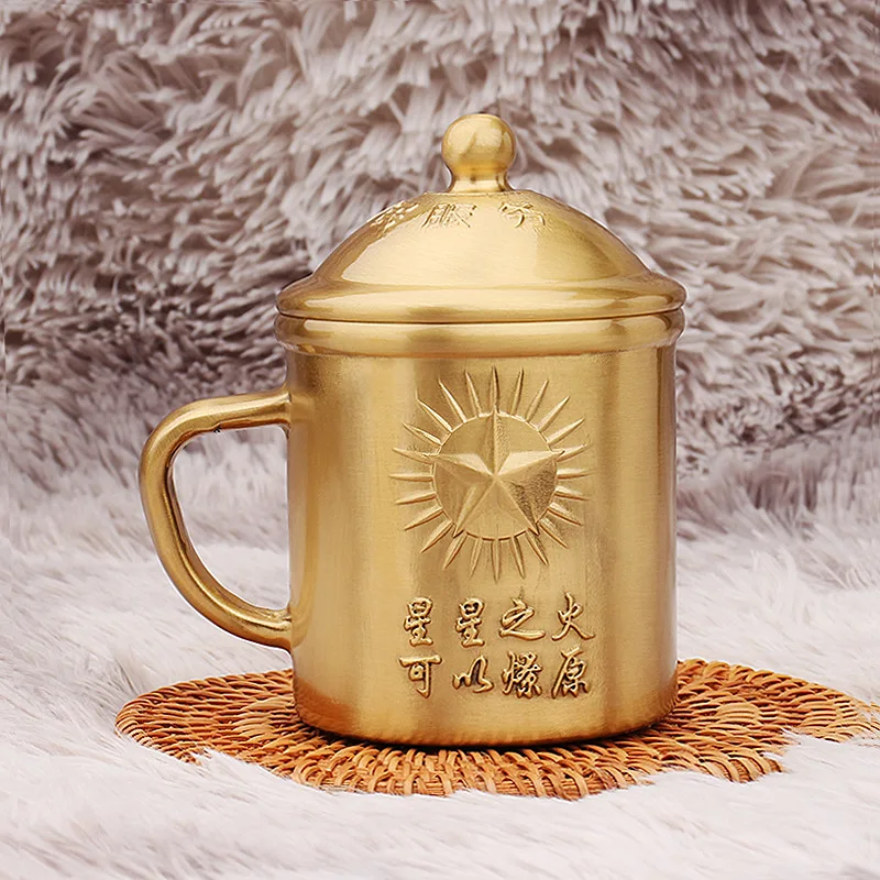 Pure Copper Relief Chairman Tea Cup Great Man Retro Tea Jar Home Collection Mao Zedong Tea Water Cup Gift Brass Ornament