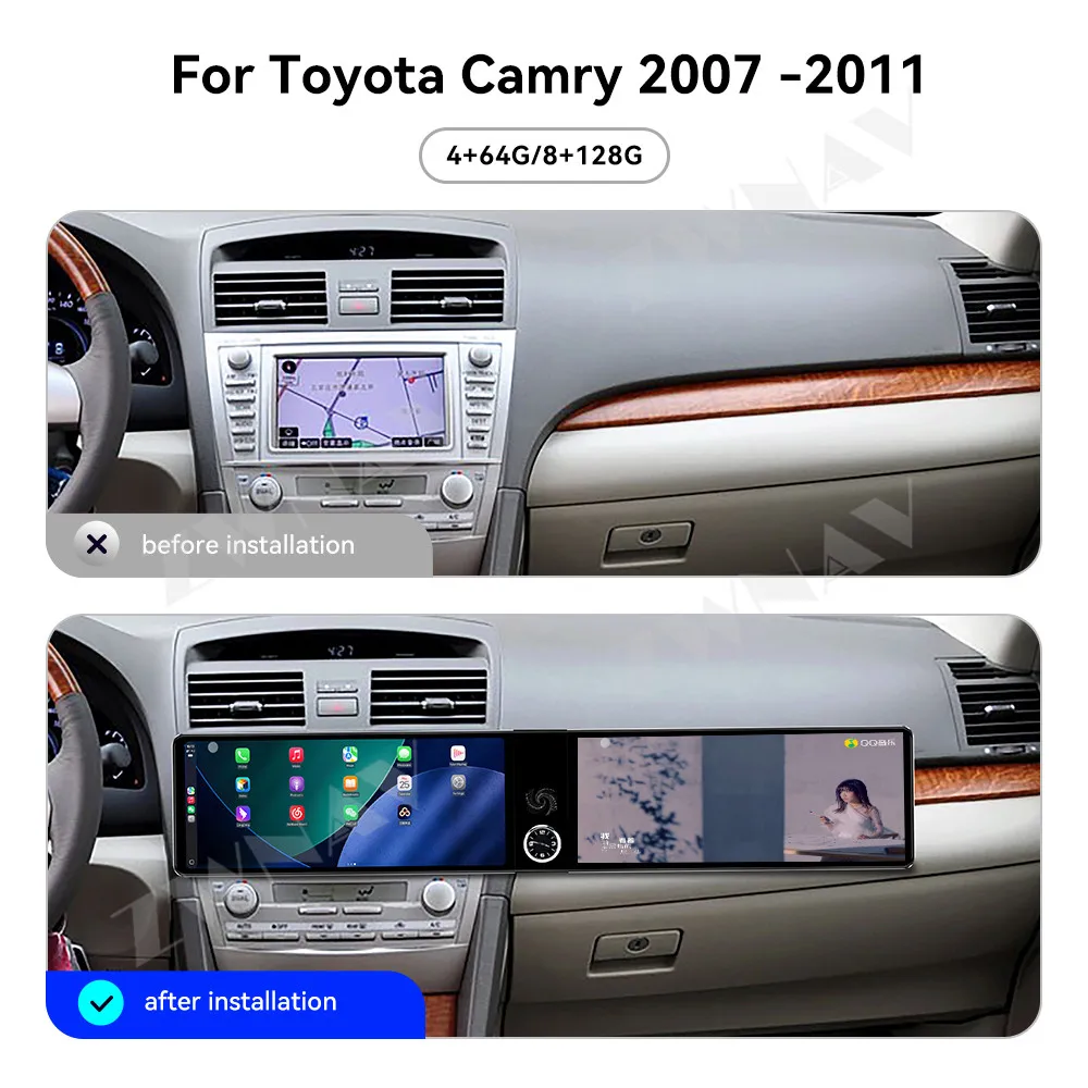 Android 13 CarPlay Car Radio 24.6 inch Touch Screen For Toyota Camry 2007-2011 GPS Navigation Multimedia Player Head Unit Auto