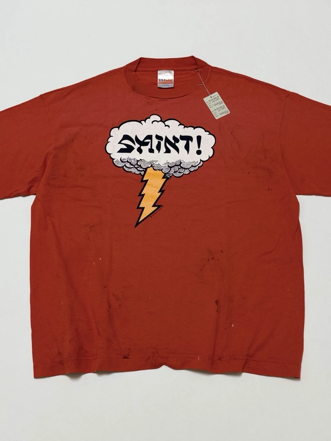 Vintage American Streetwear Saint Heavyweight Lightning Cloud Washed out Loose Shape T-Shirt Short Sleeve Unisex Breathable C...
