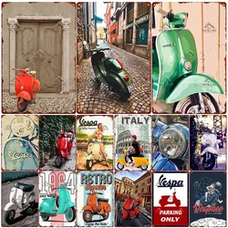 Retro Tin Sign Plaque for Home Decor, Vintage Vespa Metal Art Poster, Club Bar, Motorcycle Garage Wall Decoration, Sign Plate