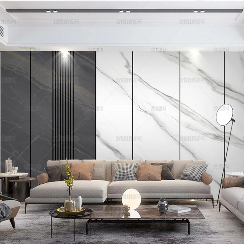 Customized products 3D modern light luxury marble wood grain wallpaper living room TV background wall dining room bedroom mural