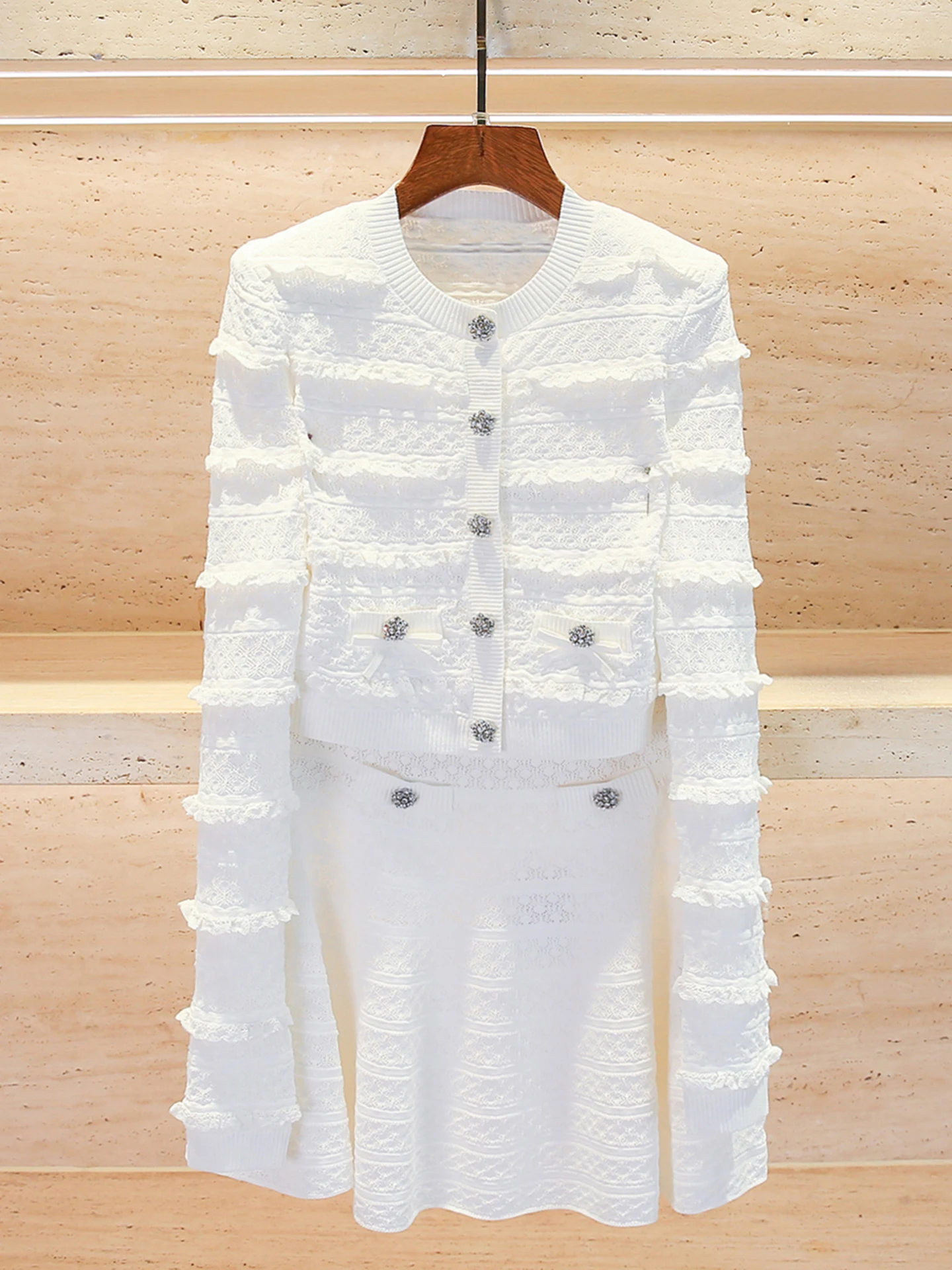 

Spring 2026 Women's Knitted Open Cardigan And Skirt Set Fashionable Casual Outfit Midi Length Sleeve Long round Neck Top