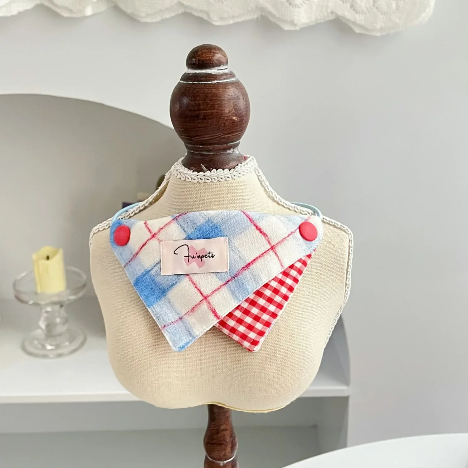 Blue Checkered Pet Triangle Scarf Cute Dogs Bow Bib Cat Dogs Bib Shawl Pet Drool Towel Teddy Scarfs Dog Accessories Dog Bow Tie