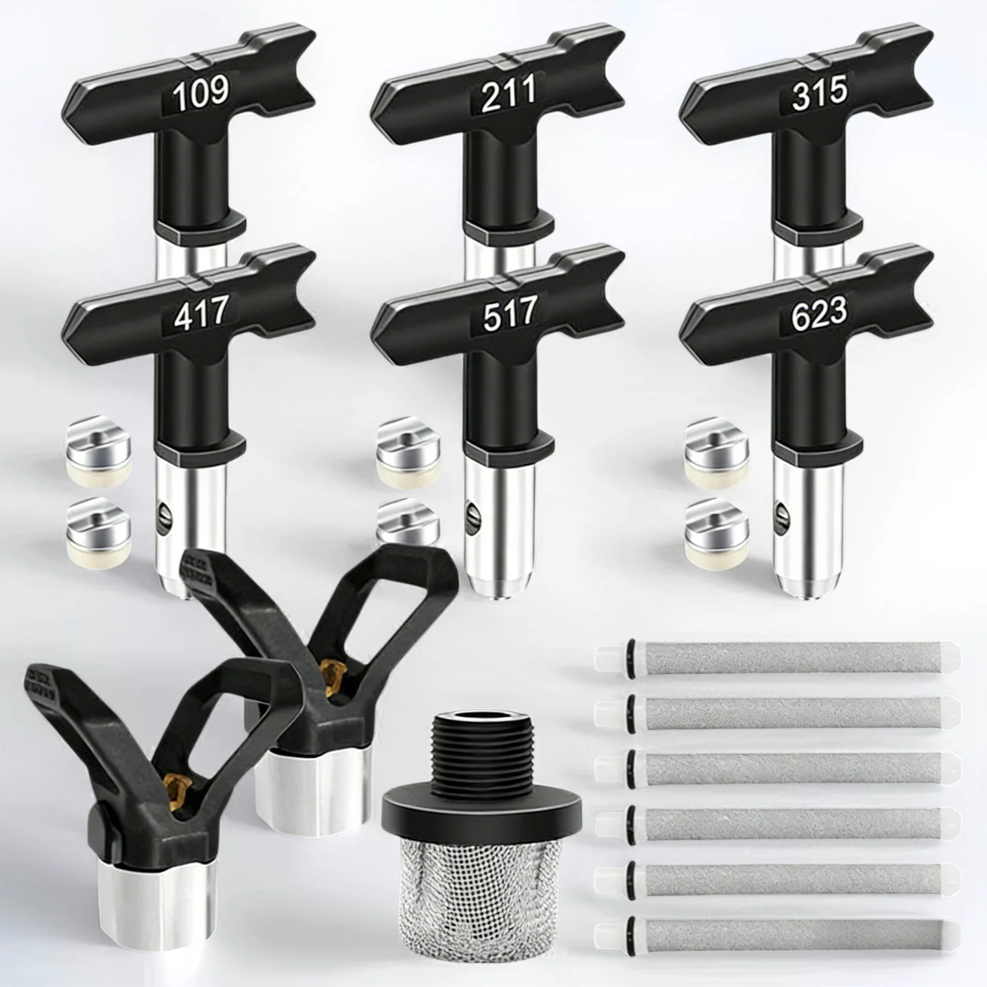 

15Pcs Airless Paint Sprayer Nozzle Kit 109/211/315/417/517/623 with Filters & Guards