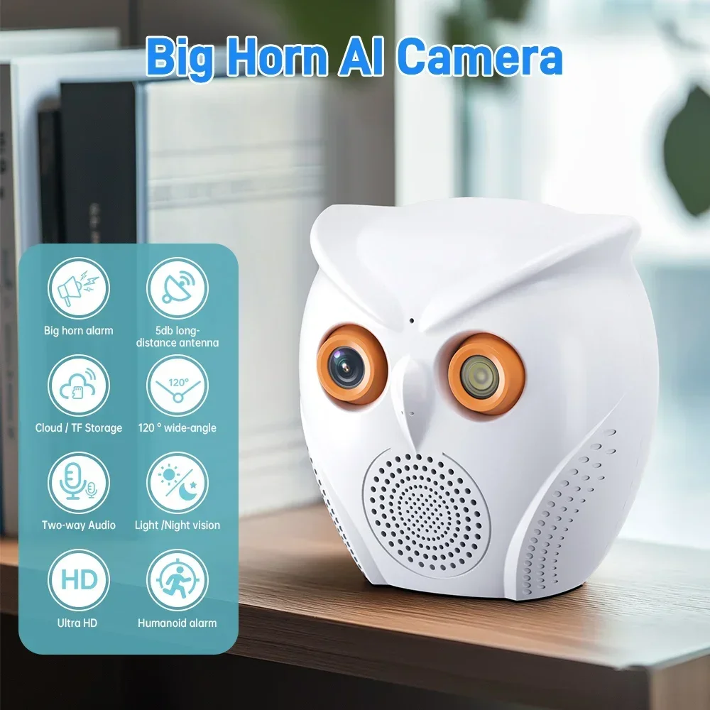 ICSEE Owl Design 5MP WiFi Camera Motion Detection Mini Indoor Camera Color Night Vision Two Way Audio Wireless Security Camera